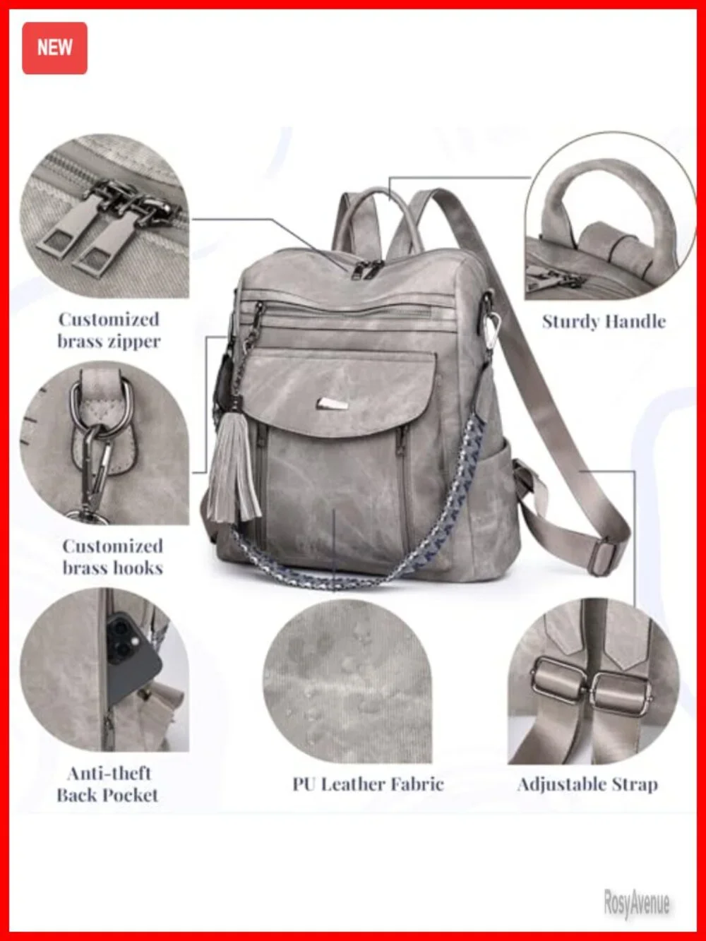 PU Leather Small Tassel Backpack for Women Convertible Mini Backpack Purse